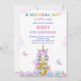 5. Floral Einhorn Geburtstag Einladungen