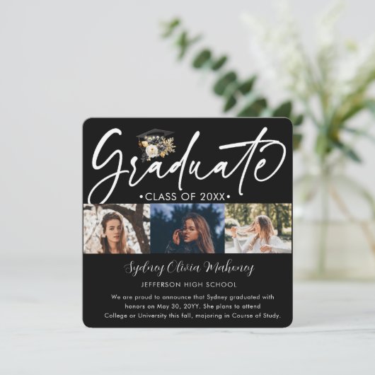 5 Foto Abschluss Collage Modernes Schwarz-weißes G Ankündigung (Stehend Vorderseite)