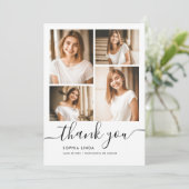 5 Foto Abschluss Collage Script Modernes Elegantes Dankeskarte (Stehend Vorderseite)
