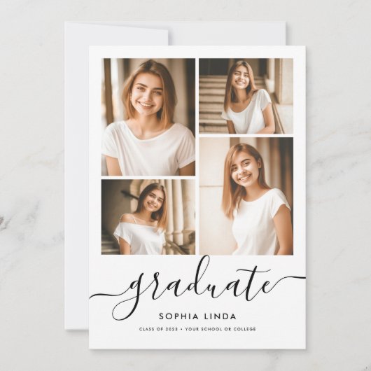 5 Foto Abschluss Collage Script Modernes Elegantes Einladung (Vorderseite)