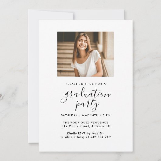 5 Foto Abschluss Collage Script Modernes Elegantes Einladung (Rückseite)