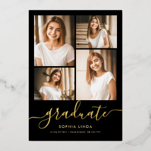 5-Foto-Abschlusscollage Elegant Schwarz & Gold Folieneinladung