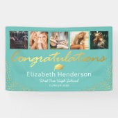 5-Foto-Aquamarin-Gold-Graduierungsparty Banner (Horizontal)