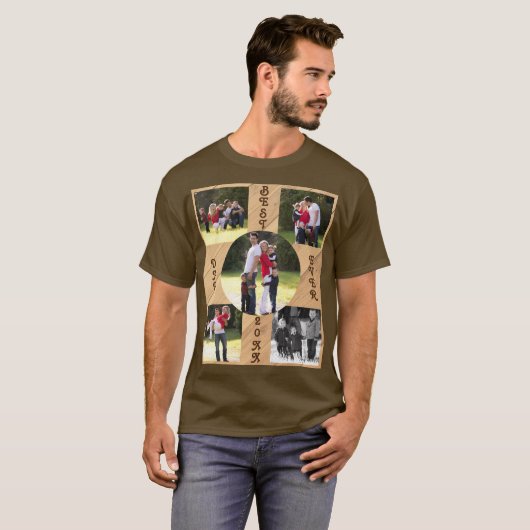 5 Foto Bester Vater je 20XX Holzkörner Diagonal T-Shirt (Vorne ganz)