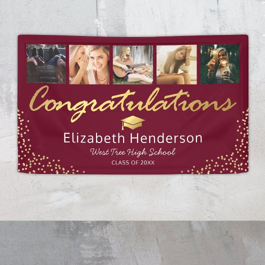 5 Foto Burgundy Gold Graduation Party Banner