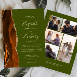 5-Foto Burnt Orange Agate Olive Green Wedding Einladung