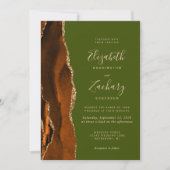 5-Foto Burnt Orange Agate Olive Green Wedding Einladung (Vorderseite)