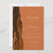 5-Foto Burnt Orange Gold Agate Tan Wedding Einladung (Vorderseite)