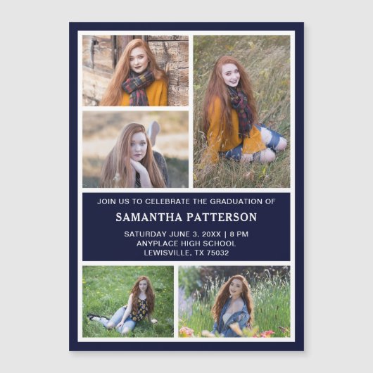 5 Foto Collage Abschluss Einladen Magnetkarte (Vorderseite)