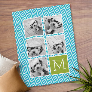 5-Foto-Collage - Aqua-Blau und Limette-Monogramm Fleecedecke