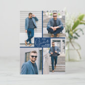 5 Foto Collage Blue Graduation Party Einladung (Stehend Vorderseite)