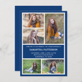 5 Foto Collage Blue & White Abschluss Einladung (Vorne/Hinten)