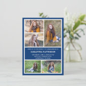 5 Foto Collage Blue & White Abschluss Einladung (Stehend Vorderseite)