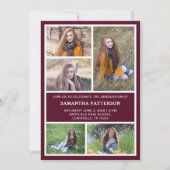 5 Foto Collage Burgundy Red & White Abschluss Einladung (Vorderseite)