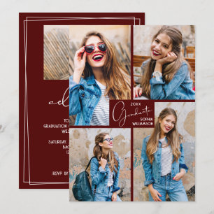5-Foto-Collage Dunkel-Maron Abiturfeier Einladung