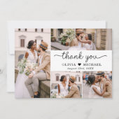 5 Foto Collage Elegantes Skript Hochzeit Dankeskarte (Vorderseite)