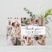 5 Foto Collage Elegantes Skript Hochzeit Dankeskarte (Stehend Vorderseite)