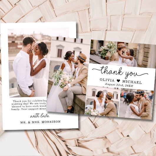 5 Foto Collage Elegantes Skript Hochzeit Dankeskarte