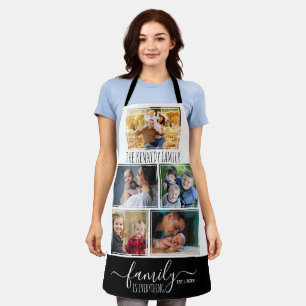 5-Foto-Collage Familienname Zitat Schwarz-Weiß Schürze