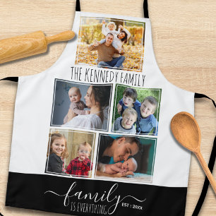5-Foto-Collage Familienname Zitat Schwarz-Weiß Schürze