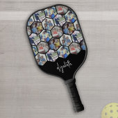 5 Foto Collage - Funky Hexagon-Muster - Name Pickleball Schläger