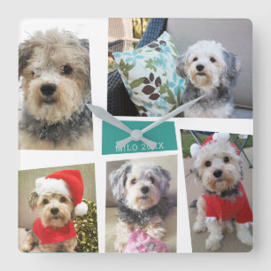 5 Foto Collage Funky Mid Century Modern Angles Quadratische Wanduhr