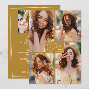 5 Foto-Collage Gold-Abschlussfeier Einladung
