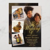 5 Foto Collage Gold Script QR Code Hochzeit Einladung (Vorne/Hinten)