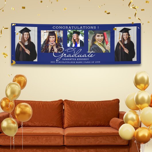 5 Foto Collage Gratulation Graduate 2024 Blue Banner