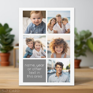 5-Foto-Collage Graue Textbox - Einfach, Modern Feiertagskarte