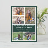 5 Foto Collage Green & White Abschluss Einladung (Stehend Vorderseite)