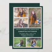 5 Foto Collage Green & White Abschluss Einladung (Vorne/Hinten)