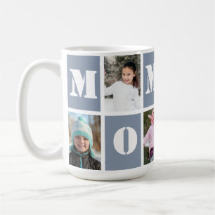 5 Foto Collage Heart Dusty Blue Mother's Day Kaffeetasse