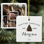 5 Foto Collage Hochzeit Erste Weihnachten Keramikornament<br><div class="desc">Foto Collage für zwei erste verheiratete Weihnachten. Passen Sie Ihre Fotos und Details an.</div>