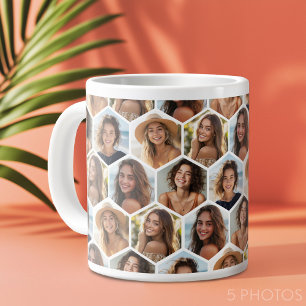 5 Foto Collage Honeycomb Muster sein Patient Jumbo-Tasse