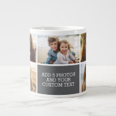 5-Foto-Collage mit Text - Minimal Grau Weiß Jumbo-Tasse (Vorderseite)