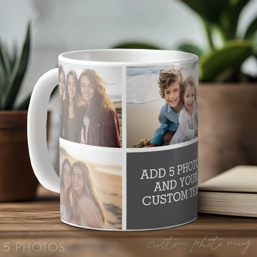 5-Foto-Collage mit Text - Minimal Grau Weiß Kaffeetasse