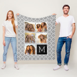 5-Foto-Collage-Monogramm - Graues Muster und Schwa Fleecedecke