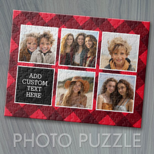 5-Foto-Collage - Monogramm Rot Schwarz Buffalo Kar Puzzle