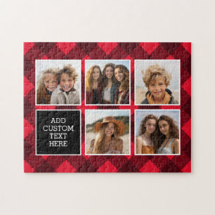 5-Foto-Collage - Monogramm Rot Schwarz Buffalo Kar Puzzle