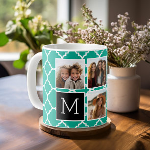 5-Foto-Collage-Monogramm - Smaragdgrün und Schwarz Kaffeetasse