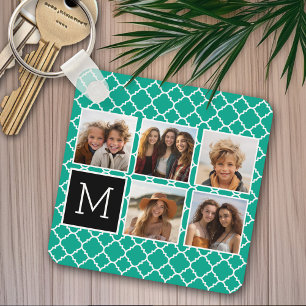 5-Foto-Collage-Monogramm - Smaragdgrün und Schwarz Schlüsselanhänger