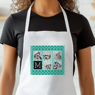 5-Foto-Collage-Monogramm - Smaragdgrün und Schwarz Schürze