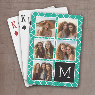 5-Foto-Collage-Monogramm - Smaragdgrün und Schwarz Spielkarten