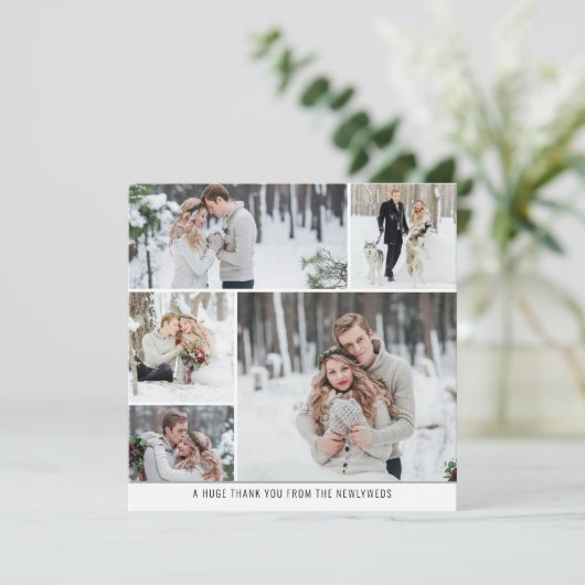 5 Foto Collage Newlyweds Wedding Square Danke Karte (Stehend Vorderseite)