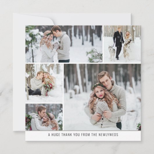 5 Foto Collage Newlyweds Wedding Square Danke Karte (Vorderseite)