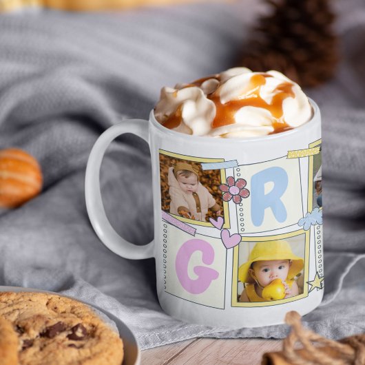 5 Foto Collage Niedlich Baby Pink Blue Granny Kaffeetasse