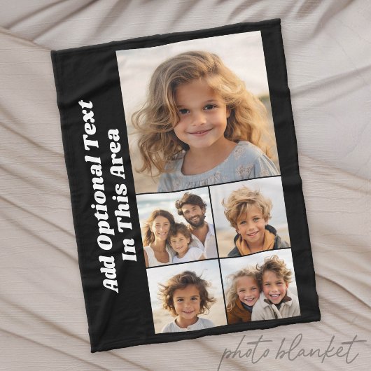 5-Foto-Collage Optional Text - kann schwarze bearb Fleecedecke