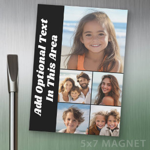 5-Foto-Collage Optional Text - Schwarz - Magnet