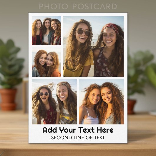 5-Foto-Collage Optionaler Text - Minimal Modern Postkarte